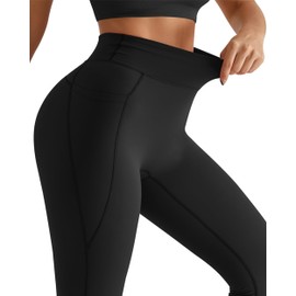 MOOSLOVER Women Workout Leggings with Pockets Compression Runnings Yoga Pants High Waisted Tummy Control Athletic Leggings(XL,Black)