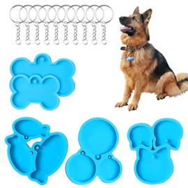 5 Moldes de Resina de Silicona con 10 Llaveros, Moldes para Etiquetas de Perro para Resina Epoxi Forma de Hueso de Perro Molde, para Resina Llavero de Etiqueta de Gato para Hacer Manualidades (Blue)