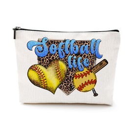 Leopard Softball Gifts Softball Accessories for Girls Sports Makeup Bag Cosmetic Bag Basketball Stuff Birthday Christmas Softball Lover Gifts for Women Softball Player Coach Team Aunt Toiletry Bag