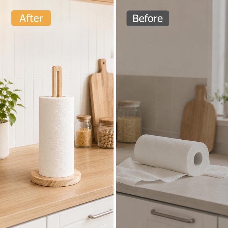 Solid Wooden Paper Towel Holder Countertop with Non Slip Base
