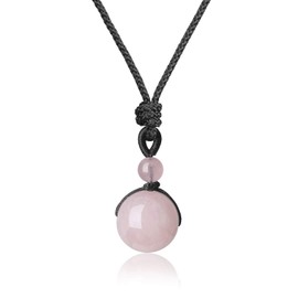 COAI Unisex Ball Pendant Made of Gemstones Adjustable Necklace, rose quartz