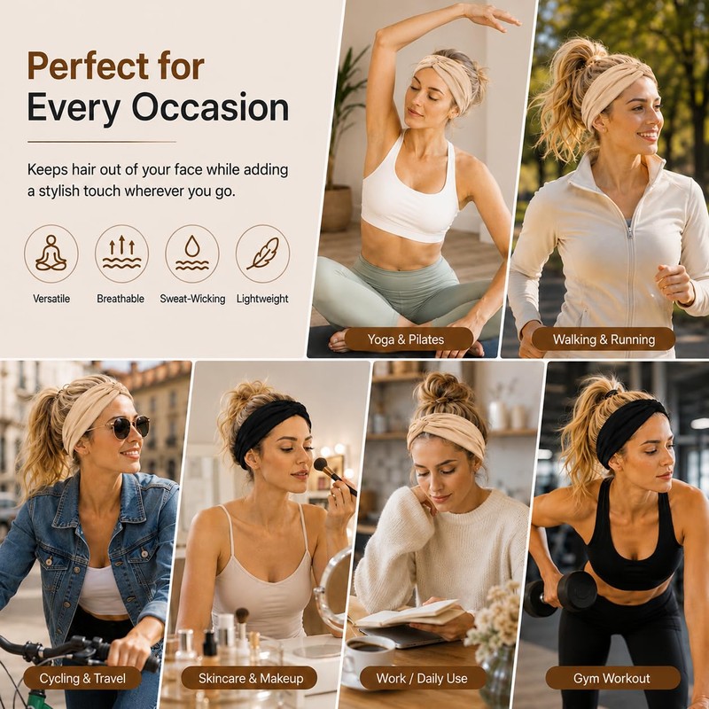 10cm Wide Hair Bands for Women, 2-Piece Set of Stretchy