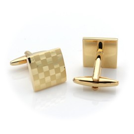 Square Gold Cufflinks with Laser Engraved Design, Business and Wedding Gift