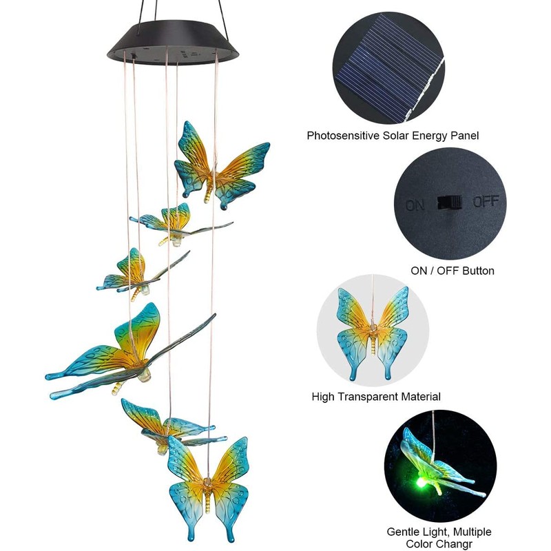 PAPRMA Wind Chime Light, LED Wind Chime, Solar, Waterproof, Solar