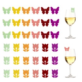 lasuroa 36pcs Drink Markers, Butterfly & Flower Shape Wine Drink Charms Reusable Drinking Stemless Glass Identifiers Cup Tags for Bridal Shower Bachelorette Wedding Party Decorations