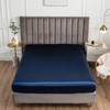 Morbuy Double Fitted Sheet Satin Silk Bed Sheets, Navy Blue