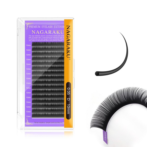 NAGARAKU Individual Eyelashes, Individual Eyelash Extensions, Permanent Volume Eyelash Extensions, Gentle, Natural, Matte Black, Single Size (Thickness 0.05 C Curl, 10 mm)