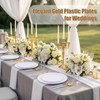 IOOOOO 150Pcs Gold Plastic Plates with Disposable Silverware,White Gold Dinnerware