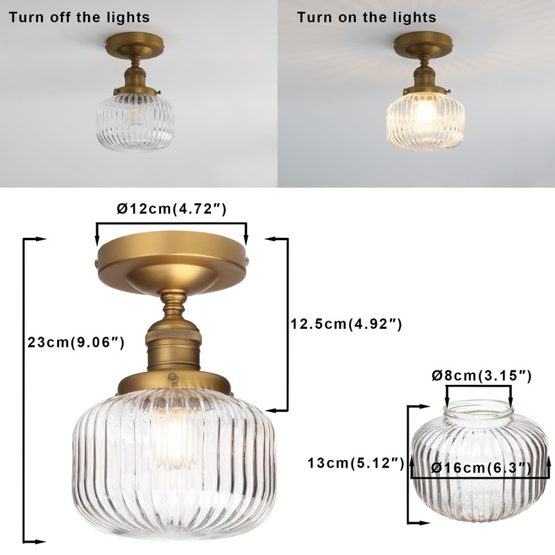Yosoan Indoor Vintage Ceiling Light with Striped Shade, 1-Light Hardwired