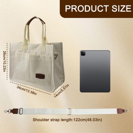 FuninCrea Kord Women's Tote Bag with Removable Shoulder Strap and Inner Pocket with Zip, Large Capacity Shoulder Bag Women's Multiple Pockets Women's Handbag for Travel, beige