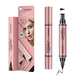 Jumbo Volume Liquid Eyeliner Stamp and Liquid Liner - 2 in 1 Black Waterproof Winged Cat Eye Makeup Tool for Women