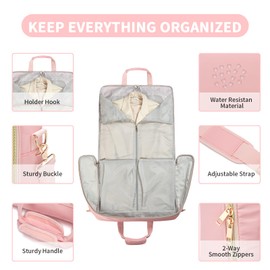 Garment Bag for Travel,Large Hanging Luggage Garment Bag Suit Bag with Adjustable Shoulder Strap Carry On Garment Bag Dress Bag for Women,Pink
