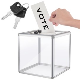 Lineshading Acrylic Donation Raffle Box with Slot & Lock, Large Clear Ballot Offering Suggestion Ticket Holder for Fundraising Drawing Storage Container Tip Jar Voting Charity(6 x 6 x 6 In,Clear)