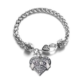Inspired Silver - Seattle - Silver Braided Bracelet for Women - Pave Heart Charm Bracelet Jewelry Gift with Cubic Zirconia - Women's Charm Bracelet with Lobster Claw Clasp