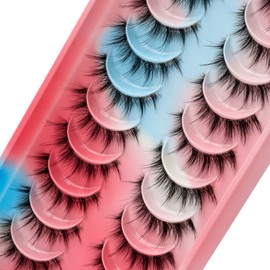 10 Pairs Clear Band Russian Strip Lashes 6D False Eyelashes Fluffy Natural Fake Lashes Soft Reusable Fake Lashes Pack Makeup (K09D-10C)