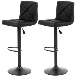 Bar Stools Set of 2 Counter Bar Chairs Modern PU Leather Height Adjustable Swivel Barstools Kitchen Chair Bar Stools with Soft Cushioned Seat, Footrest, Sturdy Metal Frame for Kitchen, Pub, Club-Black