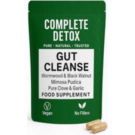 Complete Detox Gut Cleanse for Humans – 120 Vegan Capsules – Wormwood, Black Walnut, Clove, Garlic & Mimosa Pudica – 100% Natural Herbal Intestinal Support – No Fillers or Additives