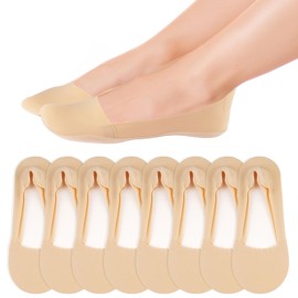8 Pairs of Women's Invisible Ballerina Socks, Ice Silk, Breathable Trainers, No Show Socks, 35-39 for Trainers, Flat Shoes (Nude Colour), beige, One size fits all