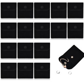 VIOCIWUO 20PCS Velvet Jewelry Pouches with Snap Button, Small Microfiber Velvet Jewelry Bag for Storing Ring Bracelets Necklaces Earring(Black)