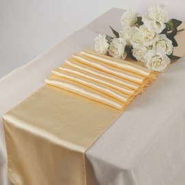 MDS 15 PCS Satin Table Runners 12 x 108 Inch Charmeuse Sateen Silk Table Runner for Indoor Outdoor Wedding Reception Birthday Graduation Party Event Banquet Dining Table Decoration - Beige