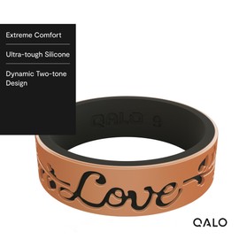 QALO Women's Rubber Silicone Ring, Love Strata Rubber Wedding Band, Breathable, Durable Engagement Silicone Ring, 6mm Wide 1.85mm Thick, Rose Gold & Black Filigree, Size 6