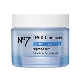 No7 Lift & Luminate Triple Action Night Cream - Anti Wrinkle, Collagen Peptide Brightening Cream - Skin Firming Hyaluronic Acid & Hibiscus + Hyperpigmentation Vitamin C Face Cream (50ml)