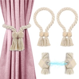 Magnetic Curtain Tie Backs, Tie Backs for Curtains, Curtain Tie Backs with Strong Magnet, Modern Simple Style Curtain Holdbacks for Thin or Thick Home Office Window Drapery (Beige) (2)