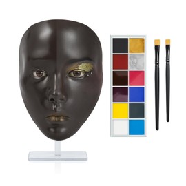 Makeup Practice Face,Makeup Practice Face Board with 1 PC Face Painting and 2Pcs Makeup Brushes for Face Painting/ Stage/Halloween/Makeup Practice And Beginner Practice Makeup (Black)