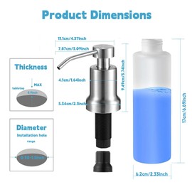 COLAYERIST Foaming Soap Dispenser for Kitchen Sink, Kitchen Bathroom Soap Dispenser Pump, Foaming Hand Soap Dispenserr, Stainless Steel Foam Soap Dispenserr with 21oz Under Counter Plastic Bottle
