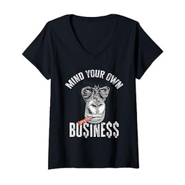 Women's Mind Your Monkey Business Gorilla Business Wildlife Ape V-Neck T-Shirt, black