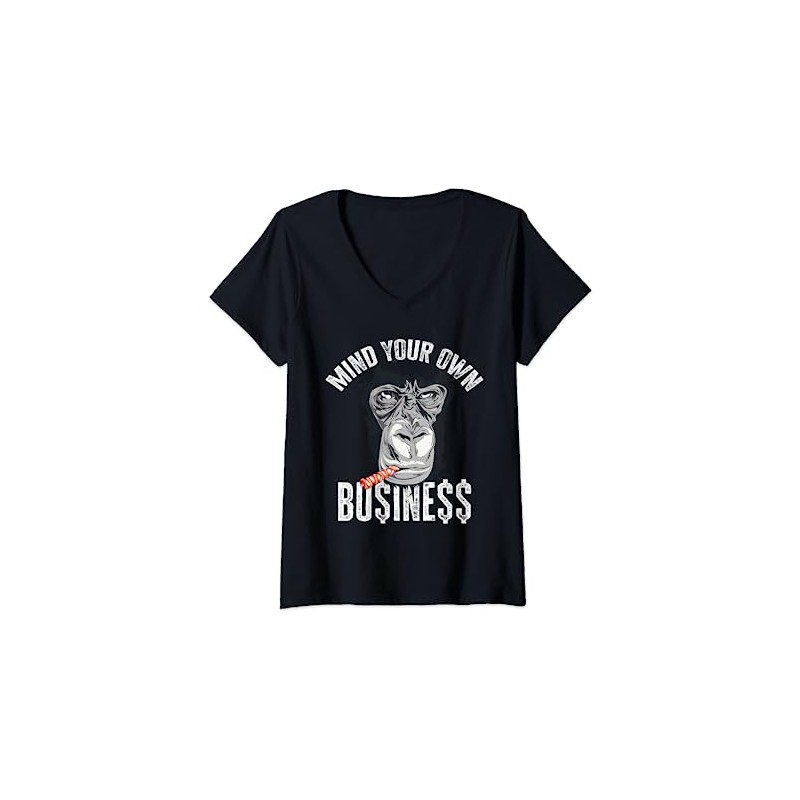Women's Mind Your Monkey Business Gorilla Business Wildlife Ape V-Neck