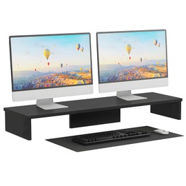 Qupui Dual Monitor Stand Riser, Large Computer Monitor Stand for Desk, Monitor Riser for 2 Monitors, Wood Desk Shelf for Top of Desk, Desktop Organizer for Computer, Laptop, Printer, TV