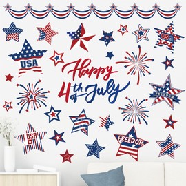 Whaline Patriotic Wall Stickers 4th of July USA Star Vinyl Wall Decals Small Room Mural Stickers for Independence Day Party Home Office School Decor, 8.3 x 10.6 Inch, 9 Sheets