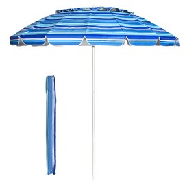 Giantex 8 Ft Navy Beach Umbrella with Sand Anchor & Tilt Mechanism, 16 Fiberglass Ribs, Air-Vent Design, Portable Sun Shelter Suitable for Seaside, Backyard, Poolside, Market Entrance
