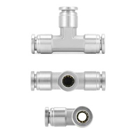 QWORK 1/4" OD Union Tee Stainless Steel 3 Way Tee Push to Connect Fittings, 4 Pack 1/4" x 1/4" x 1/4" Air Line Fittings