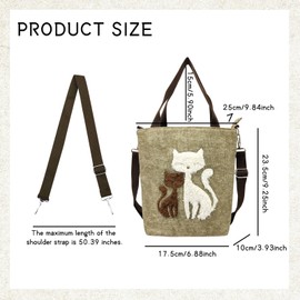 AfitLulu Canvas Tote Bag for Women with 4 Pockets and Removable Shoulder Strap, Cat Women Shoulder Bag Small Handbags with Zipper and Inner Pocket for Work Shopping Travel (Blue)