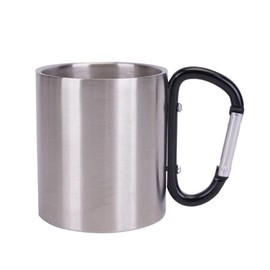 MiOYOOW Stainless Steel Carabiner Cup, Double-Walled Camping Cup, Portable Metal Cup with Carabiner Handle for Outdoor Camping, Travel (300 ml)