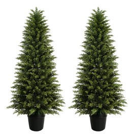 5ft Artificial Cedar Trees for Outdoors Planters Set of 2 Topiary Trees Artificial Outdoor Indoor Realistic Faux Cedar Tree for Home Front Porch Office Entryway Decor