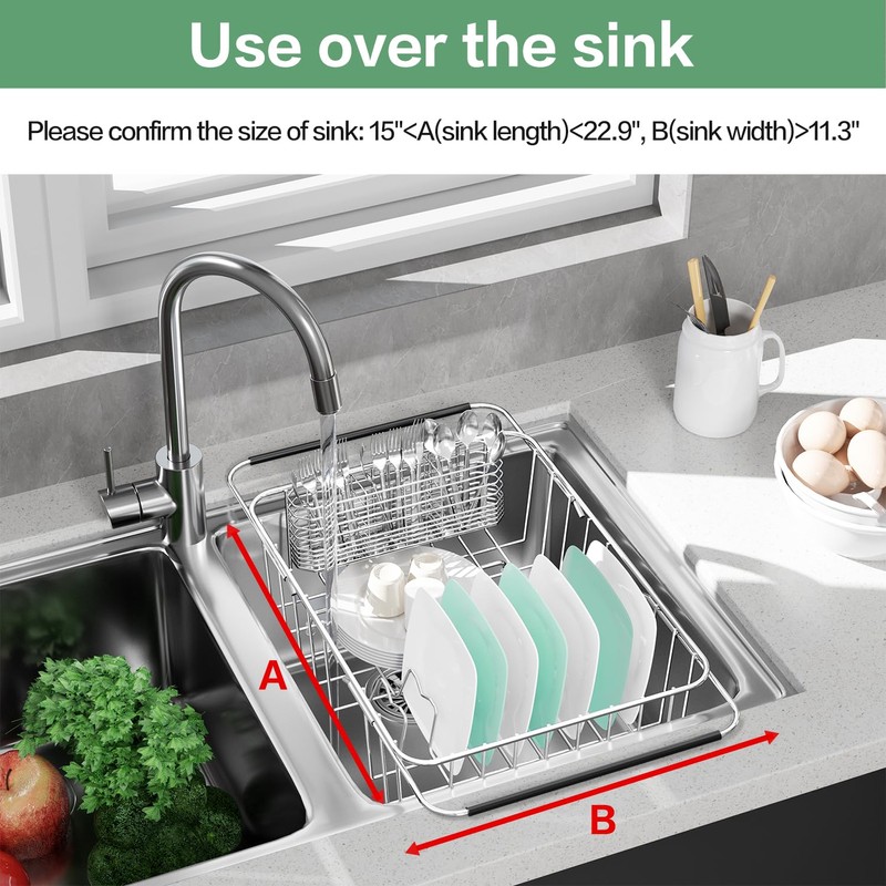 SwetLao Large Sink Dish Drying Rack, Expandable 304 Stainless Steel