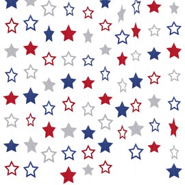 ELOPELY 10 Pack Patriotic Decor, Red Blue Star Banner Streamers for 4th of July, 98 Ft Hanging American Star Garland for Independence Day Decorations (Red, Blue)