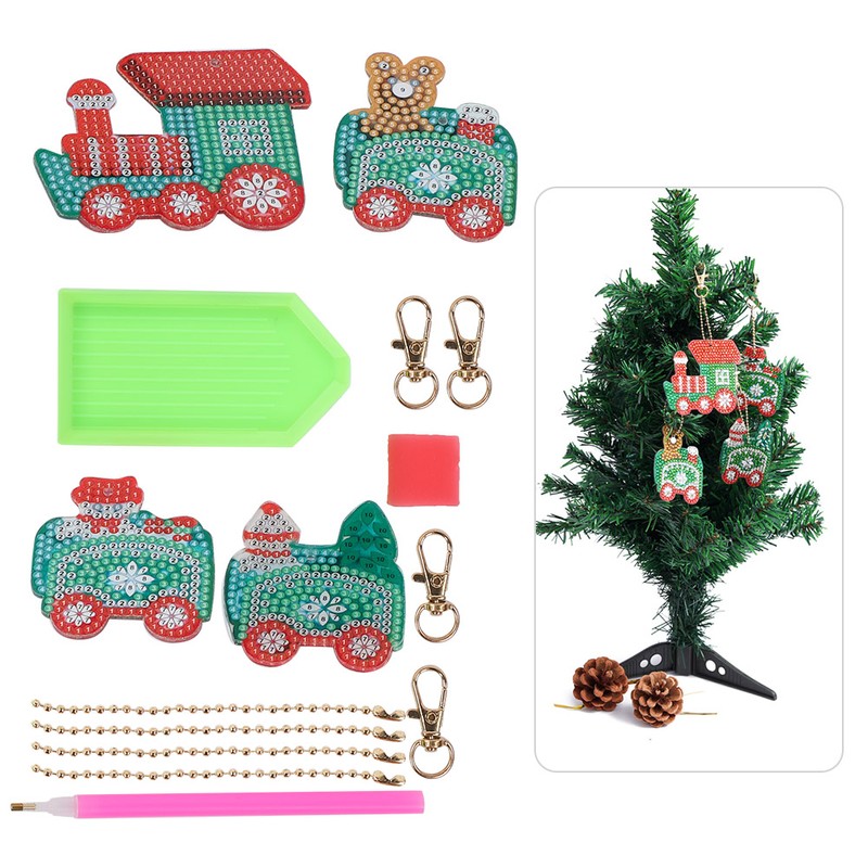 4Pcs Diamond Painting Keychain DIY Luggage Ornaments Art Crafts Christmas