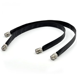 OKQX 2-Pack 19.6 Inch Coax Window Pass Through Flat Coaxial Cable – Black Cord Window Pass-Through Kit with SO239 UHF Female to UHF Female Connectors