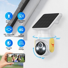 FineLuck Solar-Powered 1080p WiFi Battery Camera, Security Cameras Wireless Outdoor for Home Surveillance, AI Human Detection, Color Night Vision, Cloud Storage (4G)
