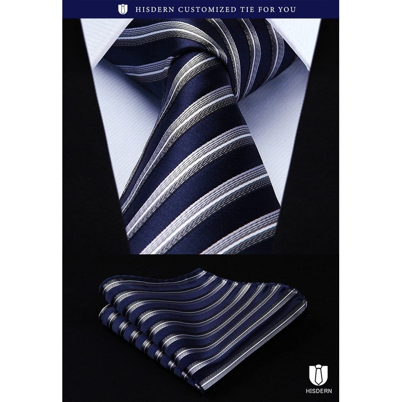 HISDERN TA3-01S Set of 3 Neckties and Pocket Squares, Luxury