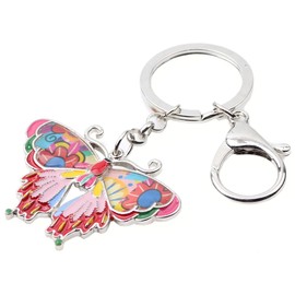Llavero de metal esmaltado con diseño de mariposa para mujeres y niñas, Rojo, 41mm x 54mm