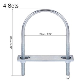 TA-VIGOR 4 sets M6 Round U-Bolts, 70mm Inner Width 120mm Length Steel U-Bolts with Nut, Plate, Washer for Attaching Piping Conduit Cable Tube Brackets Boat Trailer
