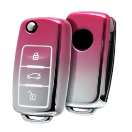OATSBASF Gradient TPU Car Key Case for VW, for VW Golf Key Box, 3-Button Key Case Cover for VW Polo, Passat, Skoda & Seat (Gradient Pink)