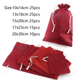 YIEUR 25 x Jute Bags Advent Calendar Bags for Wedding Engagement Advent Calendar (Red-15 x 20 cm)
