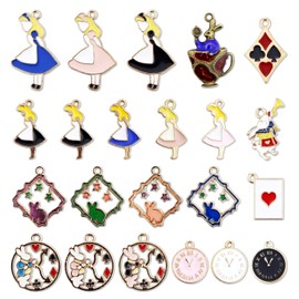 JIALEEY - Colgante de corona de Alicia en el país de las maravillas chapado en oro, 19 unidades, para hacer collares, pulseras, joyas y manualidades, aleación, Esmalte