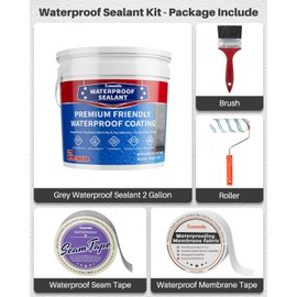 Xmntdo Polyurethane Waterproof Coating 2 Gallon, Light Gray, Multi-Surface Crack & Leak Repair Coating for Roofs, Basements, Foundations, Chimneys, Durable Flexible Protective Roof Sealant Waterproof